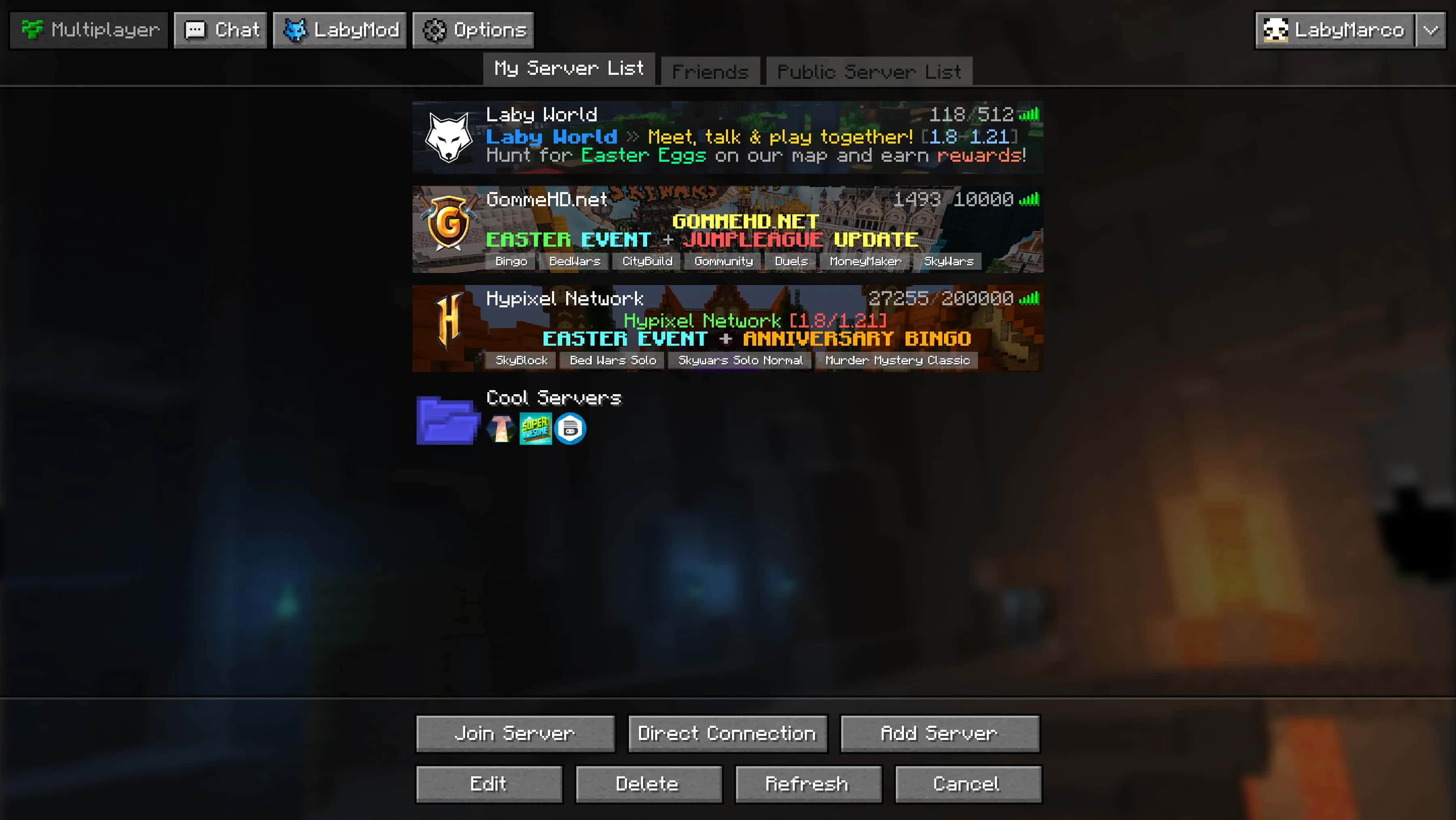 LabyMod Multiplayer Screenshot (vanilla)